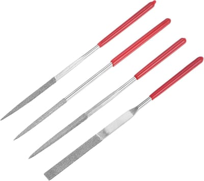 4-delig mini diamant naaldvijl set, 120 korrels, kleine metalen vijlen, ronde, platte, driehoekige, vierkante vijl, handgereedschap voor glas, hout, stenen