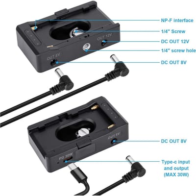 Plaque Adaptateur de Batterie Trou de Vis 1/4 Pouce Adaptateur Griffe Froide Plaque Chargeur de Batterie pour NP F550 pour NP F750 noir