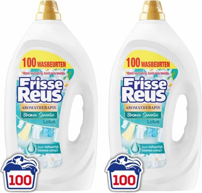 Witte Reus Wasmiddel Frisse Reus Gel Lotus 100 Wasbeurten - 2 x 4,5 liter - Voordeelverpakking