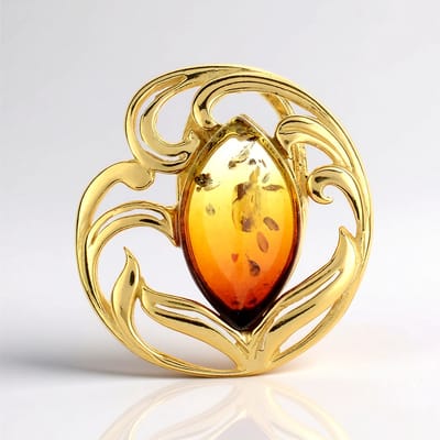 Cavill - Zilveren Hanger met 0,7 ct Zonsopgang Baltische Barnsteen - 925 Sterling Zilver Goud Verguld - Marquise Cabochon - Elegant Sieraad 17x16 mm