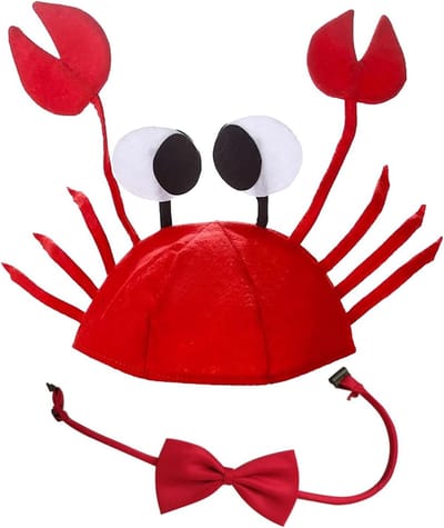 Grappige Krab Hoed met Verstelbare Rode Strik voor Kinderen en Volwassenen - Perfect voor Halloween, Kerst en Feestelijke Kostuums