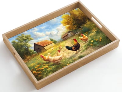 Dienblad hout 50x35 cm - Schootdienblad - Kippen - Landelijke rust - Natuur - Borrelplank rechthoek - Plateau dienbladen