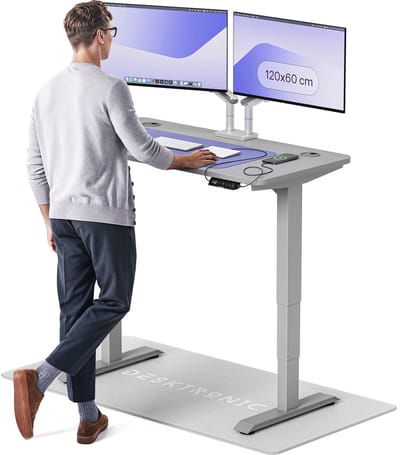 Desktronic HomePro Zit-sta Bureau Elektrisch In Hoogte Verstelbaar, 120x60cm Grijs/Grijs, Stille Dubbele Motor, Hoogte 62-126cm