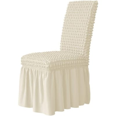 Housse de chaise en Seersucker 3d, jupe longue, pour salle à manger, mariage, hôtel, Banquet, en Spandex extensible, nouveau décor de maison, dossier haut 1 Piece beige