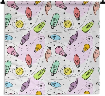 Wandkleed - Wanddoek - Pastel - Regenboog - Lamp - Patronen - 180x180 cm - Wandtapijt
