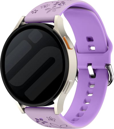 Strap-it Flower Sportbandje Siliconen 20mm – geschikt voor Samsung Galaxy Watch 7 (40mm) / Galaxy Watch 7 (44mm) / Galaxy Watch 6 Classic / Galaxy Watch 5 Pro / Galaxy Watch 4 / Galaxy Watch 3 / Watch FE – Polar Ignite 2 – Lavendel & Paars)