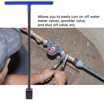 Dailygoods- Watermeter Sleutel Ergonomisch Ontwerp - T-handgreep - Hoogwaardig Staal - Roestvrij - 4-Weg Sleutel - 41 x 19,5 cm