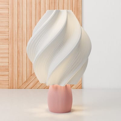 Dastium Home - Tafellamp - Witte lamp met roze poot - Paddestoel lamp - Japandi lamp van gerecycled kunststof - Sfeerlamp woonkamer of slaapkamer - Schemerlamp geschikt voor E27 LED