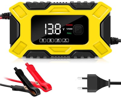 Acculader -Accu Druppellader - 12V 6A - Reparatiemodus - Accu Lader voor Auto / Motor / Scooter / Boot / Camper - Geel