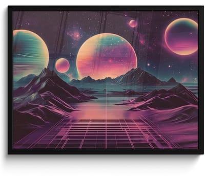 Poster in lijst - Fotolijst 70x50 cm - Posters - Landschap - Planeten - Horizon - Paars - Posterlijst zwart - Decoratie - Wanddecoratie woonkamer - Muurdecoratie slaapkamer