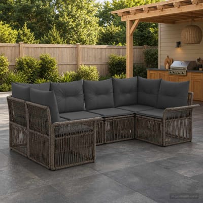 vidaXL - Tuinbank - Set - 6 - st - 6-Aantal - zitplaatsen - Grijs - poly - rattan
