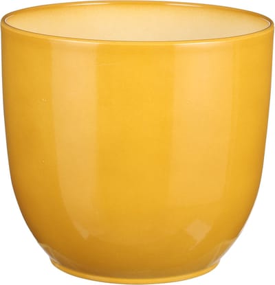 Mica Decorations Plantenpot/bloempot Tusca - Okergeel - keramiek - glans - D22 x H20 cm