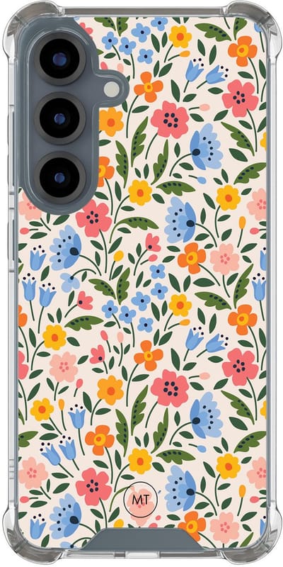 Hoesje (shockproof) geschikt voor Samsung Galaxy S25 - Romantische bloemen - Extra sterke case - TPU/polycarbonaat - Bloemen - Multi, Transparant