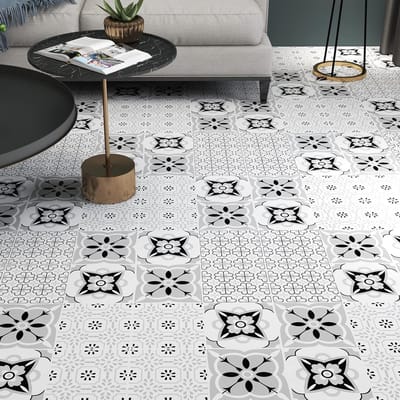 4 Stuks 30x30cm Boho Grijze Peel and Stick Vloertegels voor Badkamer en Keuken, Waterdichte Vinyl Stickers voor Zelfklevende Vloeren en Wandbekleding