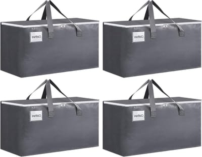 Verhuisdozen met Rits - Opbergzakken Verhuizen - Spullen Opslaan en Verhuizen - Brede Opening en Labelvak - 76 Liter - Grijs