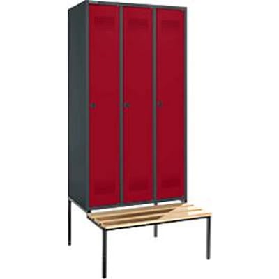 Schäfer Shop Genius kleerkast met bankje, 3 vakken, schroefslot, antraciet/rood, 3 vakken, antraciet/rubber rood