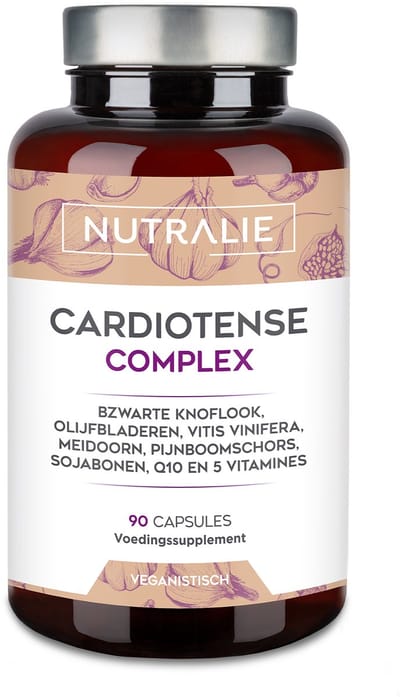 Nutralie Cardiotense Complex - 90 Capsules - Hart & Bloedvaten Supplementen - Mannen en Vrouwen - Zwarte Knoflook, Co-enzym Q10 & 5 Vitamines, 13 Actieve Ingrediënten