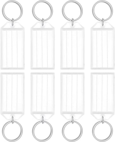 Sleutelhanger 5 cm kunststof/metalen sleutelhanger met blanco, gelinieerde papieren labels Doorzichtige omslagen en splitringen Stevige objectidentificaties,