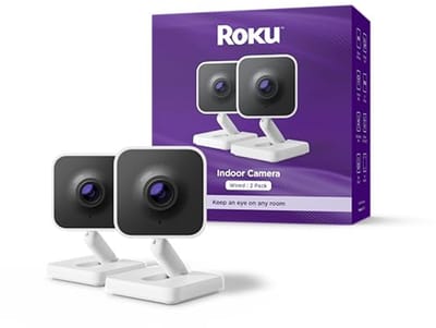 Binnencamera 2024 - Thuisbeveiliging - 2-pack - Bedrade Beveiligingscamera met 1080p HD-kleurennachtzicht, Werkt met Alexa en Google