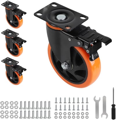 Zware 125 mm zwenkwielen met rem, 720 kg draagvermogen, roestvrijstalen transportwielen voor meubels, set van 4