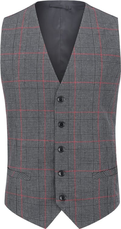 ALLTHEMEN Heren Single-Breasted Checked V Neck Gilet - Slim Fit Business Vest Pak - XXL