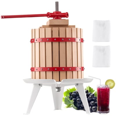 Fruitwijnpers Handmatige Pers voor Wijnmaken 3,2 Gal/12L Houten Mand