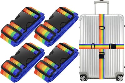 PUWOWYE 4 Pack Suitcase Straps, Adjustable Suitcase Straps, Travel Straps for Luggage, Rainbow Colours - ShopVlot