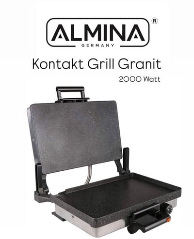 ALMINA Elektrische Contactgrill 2000 Watt – Graniet Coating – 5 Standen Regelbaar – Olieopvangbak