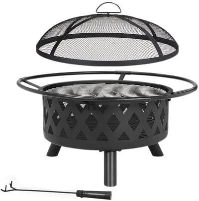 Vuurkorf -Vuurkorven voor buiten -Grillrooster -Met Vonkenscherm en Pook-76cm.