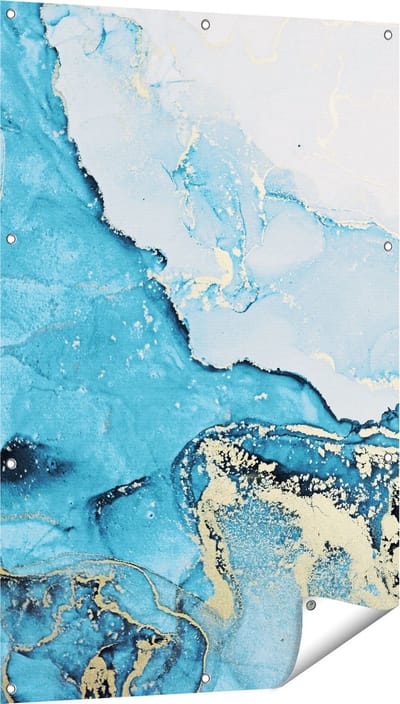 Gards Tuinposter Abstracte Kunst van Blauwe Marmer met Goud - 80x120 cm - Tuindoek - Tuindecoratie - Wanddecoratie buiten - Tuinschilderij