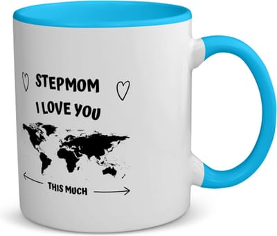 Akyol - stepmom i love you this much koffiemok - theemok - blauw - Moeder - geweldige schoonmoeder - liefste moeder - verjaardag - cadeau - kado - bedankje - geschenk - 350 ML inhoud
