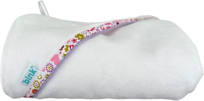 BINK Bedding Badcape Flowers Lila - BINK Bedding badcape van zachte bamboe badstof (75x75 cm) met capuchon en ophanglus - perfect voor baby's en peuters.