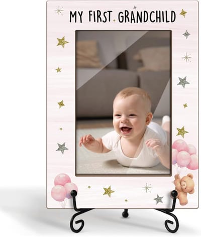 Houten fotolijst 4x6 met ijzeren standaard voor kindertijdsfoto's
