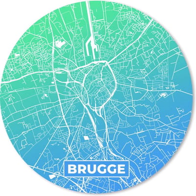 Muismat rond 20x20 cm - Mousepad Stadskaart - Brugge - Groen - Blauw - Ronde muismatten