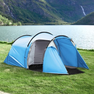 HAUSS SPOLE Tent - Tunneltent Voor 2-3 Personen - 426 x 206 x 154 cm - Polyester - Lichtblauw - Met Voortent En 2 Deuren - Draagtas