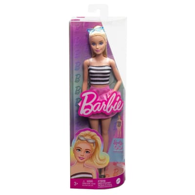 Barbie Fashionista Doll With Striped Top Pink Skirt & Sunglasses