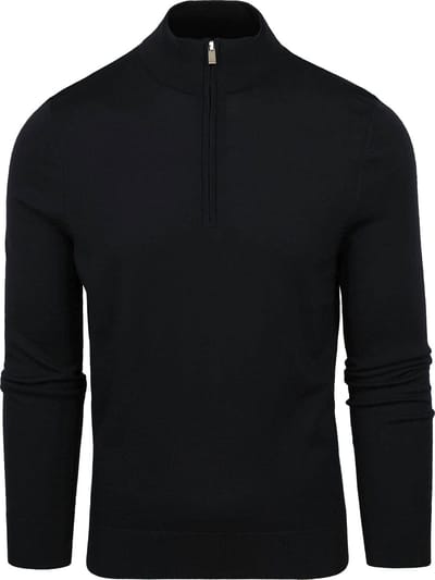 Suitable Merino Half Zip Trui Zwart - Maat L - Heren - Quarter zip - Schipperstrui met rits - Volwassen mannen
