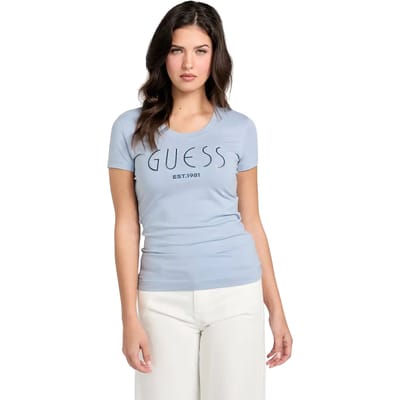 GUESS Cn Ss Logo Tee Nimbus Blue Größe: L | Hemden Outlet | Damen | Blau