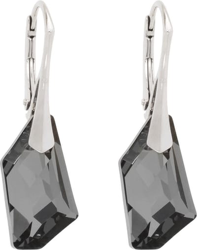 DBD - Zilveren Oorbellen - Swarovski Kristal Elements - Asymmeterisch - Grafiet Grijs - 24MM - Anti Allergisch