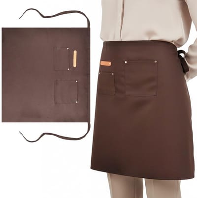 Dailygoods - Schort met lange taille, halve schort met 2 zakken, uniseks chef-kokschort met verlengde riem, waterdicht canvas serveersterschorten, halflange tailleschort voor dames en heren, effen kort schort, 70