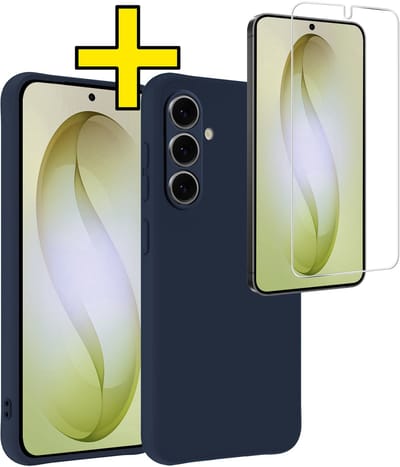 Hoesje - Met Screenprotector - Geschikt voor Samsung Galaxy S26 - Sterk & Shockproof - Back Cover - Siliconen Case - Telefoon Hoes - Telefoonhoesjes - Donkerblauw