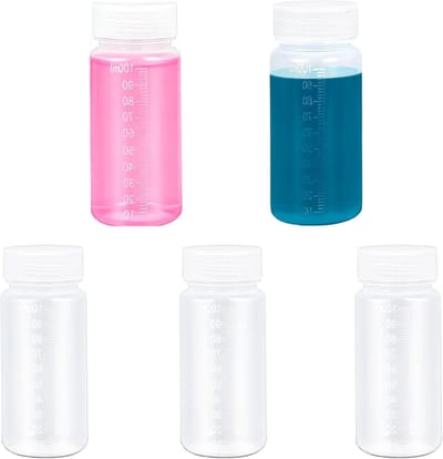 Set van 5 lucht- en waterdichte 100ml laboratorium reageerbuisflessen met brede opening voor monsters en pillen