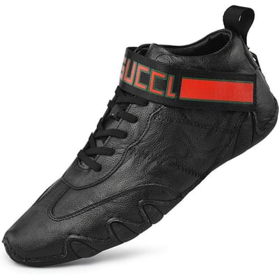 Heren Plus Size High-Top Werkschoenen Slijtvast Britse Stijl Herenschoenen Herfst Echt Leer Mid-Top Herenschoenen Trendy Schoenen 46 black
