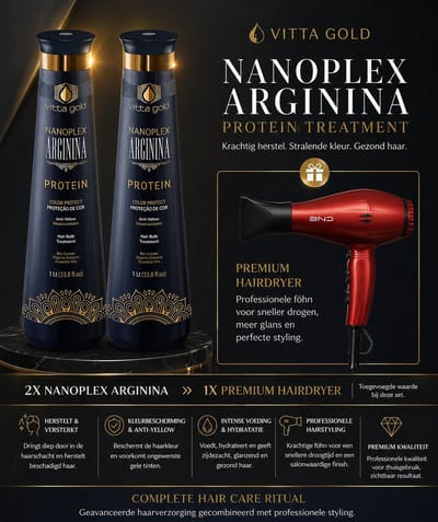 Vitta Gold Nanoplex Arginina Protein Treatment 1L – Professionele Haarherstel & Kleurbescherming + Premium Haardroger Set (Bundel Aanbieding)