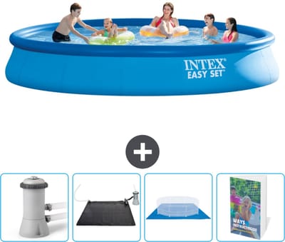 Intex Rond Opblaasbaar Easy Set Zwembad - 457 x 84 cm - Blauw - Inclusief Pomp Solar Mat - Grondzeil - Zwembadgids
