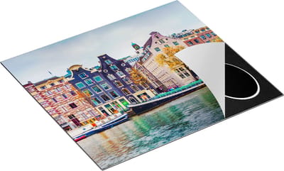 Chefcare Inductie Beschermer Amsterdamse Huisjes vanaf de Gracht - 60x50 cm - Afdekplaat Inductie - Kookplaat Beschermer - Inductie Mat