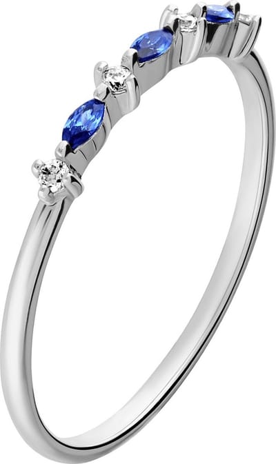 Lucardi Dames Zilveren ring blauw/wit zirkonia - Ring - 925 Zilver - Zilverkleurig - 17.5 / 55 mm