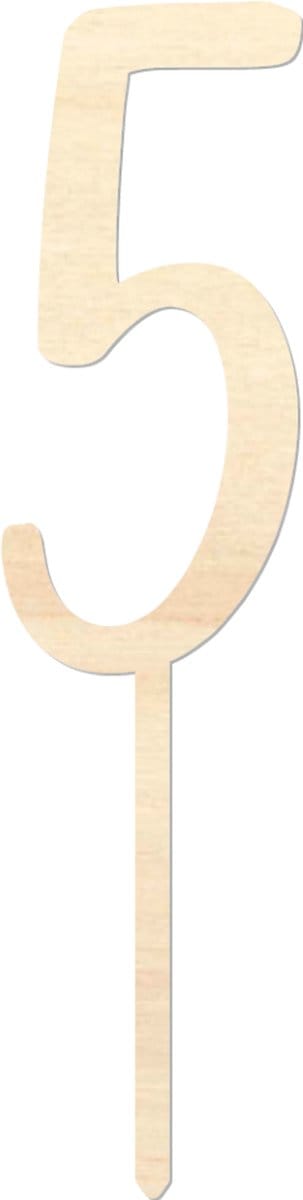 Houten caketopper / taarttopper - Getal 5 - Taart / Cake topper op bestelling gemaakt