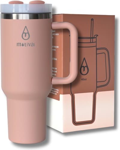 Motivai Tumbler - Zalm - 40oz - Travel Cup - RVS Thermosbeker met Handvat en Rietje - Drinkbeker To Go - 1.2 Liter - Koffiebeker - Travel Mug - Thermosbeker - Thermosfles - Thermoskan