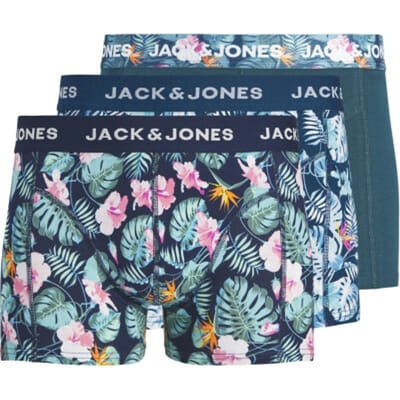 Jack & Jones Heren Boxershorts Trunks JACBUSTER 3-Pack Blauw/Groen Gebloemd - Maat L